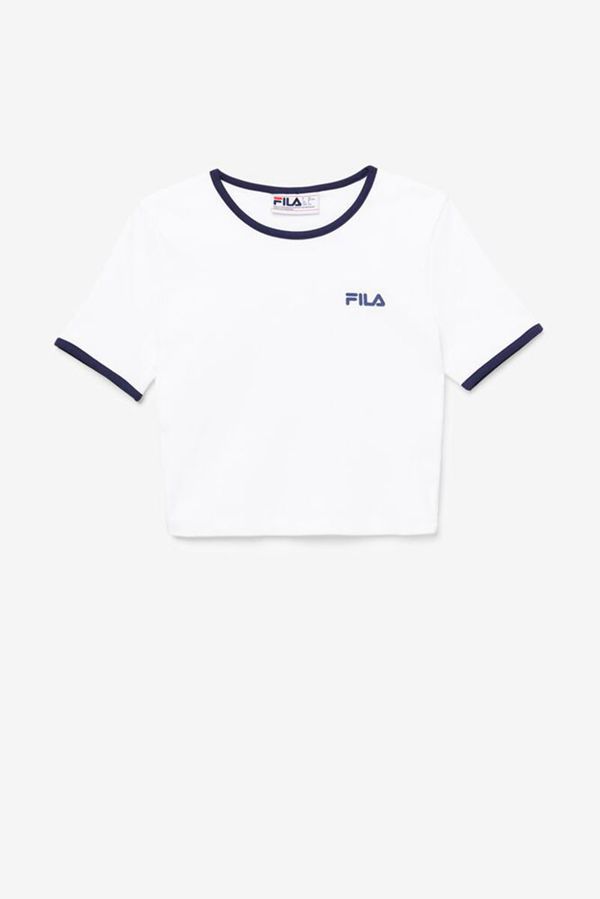 Fila Topy Damske Biele / Námornícka Modrá - Perla Crop Vypredaj - Slovakia 84320-QOHD